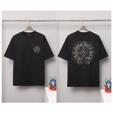 Ch hip-hop t-shirts: hotfix rhinestone cross embroidery, couple's style, short sleeve tee, american casual, high street, versatile