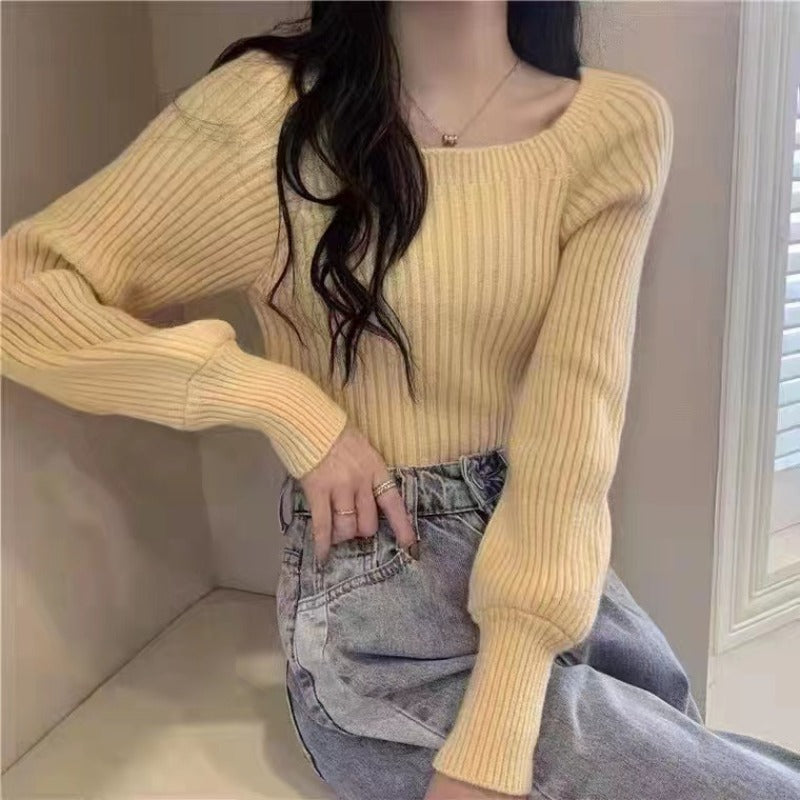 Women Knitwear Autumn and Winter Square Collar Pullover Sweater Sweater