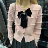 Women Knitted Cardigan round Neck Bowknot