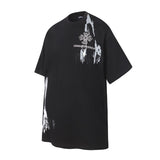 Ch hip-hop t shirts ch kevin splash ink cross embroidered heavy industry round neck short sleeve high street casual