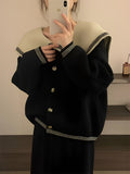 Women Knitwear Spring and Autumn Peter Pan Collar Sweater Loose Knitted Cardigan