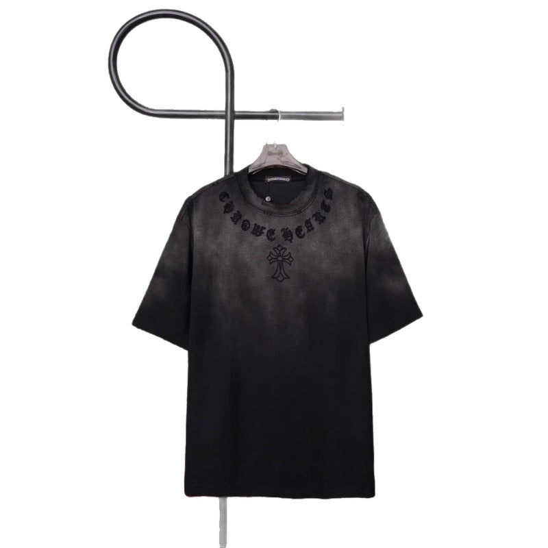 Ch hip-hop t shirts ch short-sleeved washed distressed laser burnt patch embroidery couple loosecasual high street