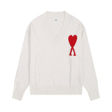 Ami's heartfelt jacquard heavyweight v-neck knit pullover wool sweater - perfect for couples and wedding photos (autumn/winter)
