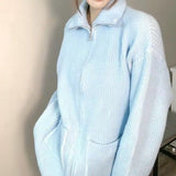 Women Knitwear Fall and Winter Lapels Sweater Coat Loose Knitted Cardigan