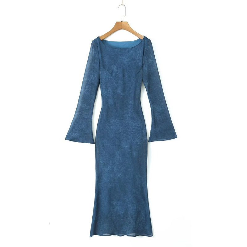 Women Dresses Summer round-Neck Long-Sleeved Dress Bell Sleeve Dress (Xds0414)