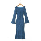Women Dresses Summer round-Neck Long-Sleeved Dress Bell Sleeve Dress (Xds0414)