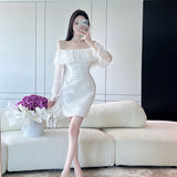 Women Maxi Dress Fall/Winter Classic Style off-the-Shoulder Lace Hip-Wrapped Dress Dress