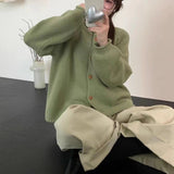 Women Knitwear Autumn and Winter round Neck Sweater Loose Knitted Cardigan