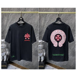 Ch hip-hop t-shirts - couple's ch horseshoe cross 3d appliqué embroidered short sleeve american style loose fit casual trendy tee