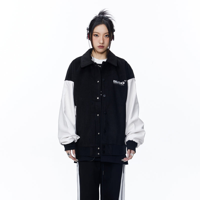 Unisex Jacket Fall Embroidered Back Splicing Coat