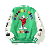 Saint m t jackets s.m character & letter graphic baseball jacket