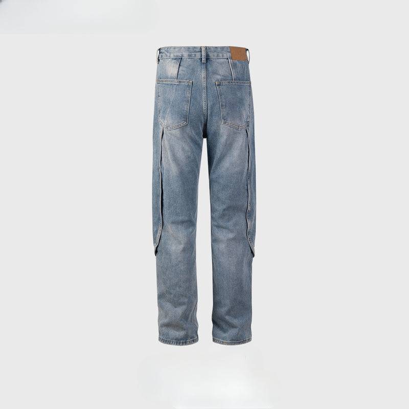 MIJKO Men's Vintage Pants Splicing trousers Men's and women's washing water slim-fit straight jeans