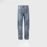 MIJKO Men's Vintage Pants Splicing trousers Men's and women's washing water slim-fit straight jeans
