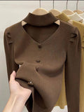 Women Knitwear Autumn and Winter Hollow-out Halter Sweater Slim Knit Bottoming Shirt