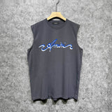Amiri tank top blue art word printing
