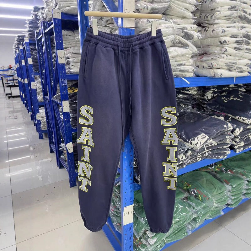 Saint m t pants s.m letter print washed vintage elastic waist trousers