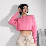 Women Sweater Knitwear Cropped Midriff-Baring Hoodie Knitwear Sweater