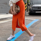 Women Dresses Spring and Autumn Slim Fit Split Casual Knitted Dress