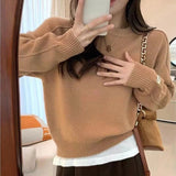 Women Knitted Pullover Autumn and Winter Sweater Loose round Neck Sweater