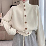 Women Knitwear Autumn and Winter Turtleneck Button Sweater Loose Knitted Cardigan