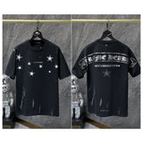 Ch hip-hop t shirts high version ch short sleeve snowflake five-pointed star horizontal axis sanskrit lettering film casual american style