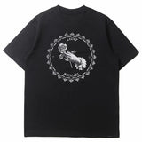 Hip-hop t-shirts: american high street retro short sleeve pigeon print loose fit casual sport crew neck t-shirt
