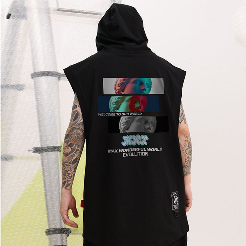 Men Vest Hooded Sweater Tank Top Sleeveless T-shirt Men and Women Couple