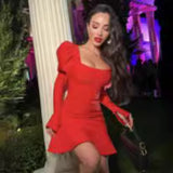 Women Dresses Bandage Dress Long Sleeve Square-Neck Dress Elegant Party Dress (Ont0408)
