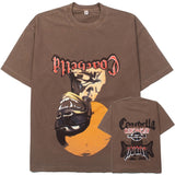 Hip-hop t shirts american trendy high street vtg four-eyed old man printing street hip hop washed retro distressed short-sleeved t-shirt