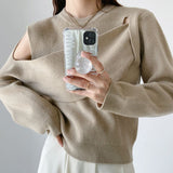 Women Sweater Knitwear off-Shoulder Sweater Autumn Irregular Thickened Knitting Top