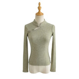 Women Sweater Knitwear Mandarin Collar Knitwear Spring Sexy Long Sleeve T-shirt