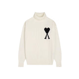 Ami high collar knitting shirt fall and winterheattechlong sleeves big heart jacquard topspulloversweater wool couple wedding
