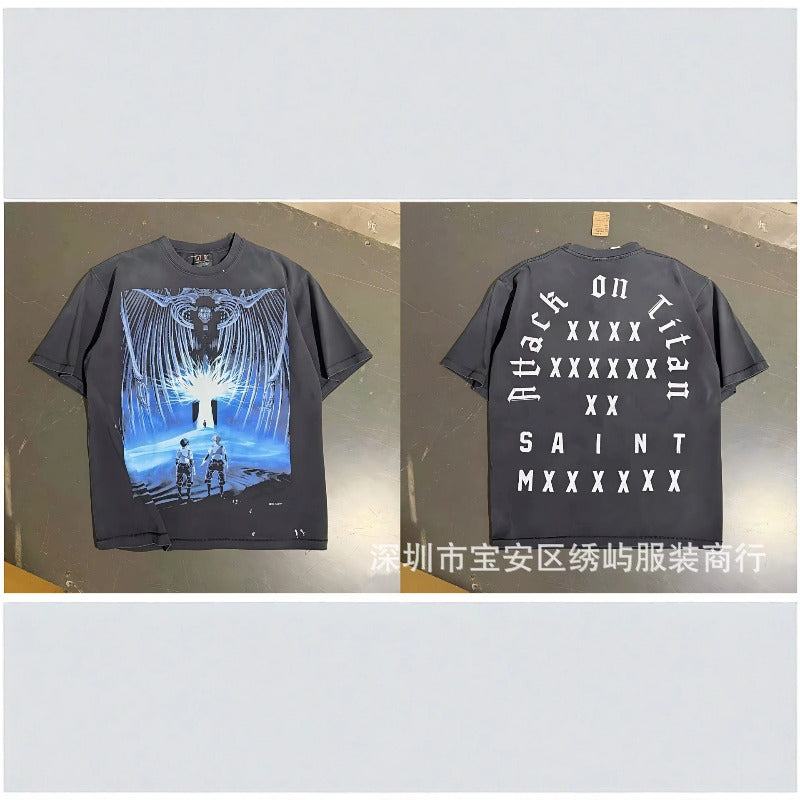 saint m t shirts s.m cartoon series graphic crewneck pullover short sleeve t-shirt