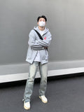 Men Jeans Vintage Slim Jeans Men Zipper Slit Loose Straight-Leg Pants
