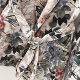 Women Suits Vintage Belt Buckle-Free Suit Floral Jacket Casual Pajamas Trousers Two-Piece Suit