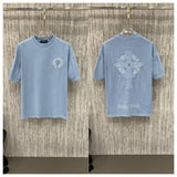 Ch hip-hop t shirts ch croo short-sleeved sanskrit horseshoe cross patch embroiderstripes round neck t-shirt american high street couple