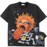 Hip-hop t-shirts: american streetwear sunburst washed vintage distressed short sleeve tee - summer top