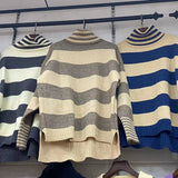 Women Knitwear Autumn and Winter Turtleneck Striped Sweater Loose Sweater