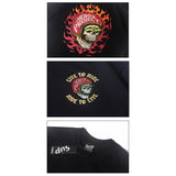 Hip-hop t-shirts: american high street style, short sleeve, biker-inspired flame skull print, crew neck tee