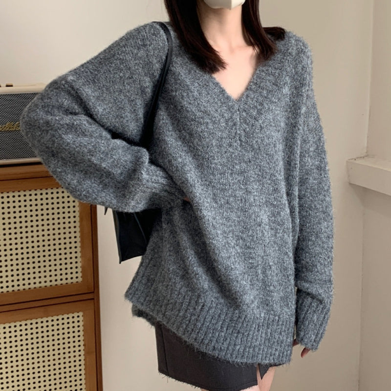 Women Knitwear Autumn and Winter V-neck Knitwear Loose Sweater