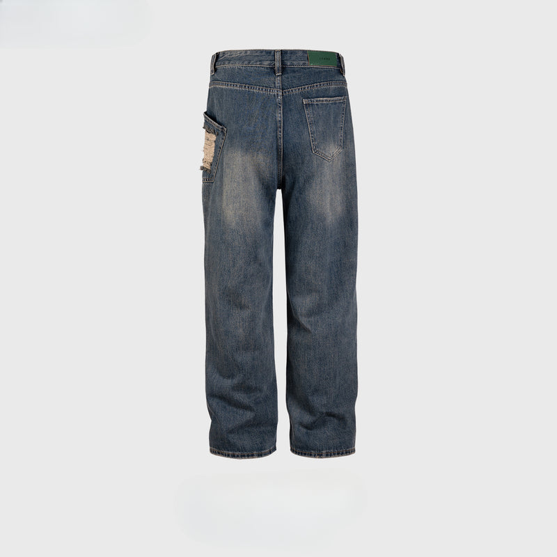 MIJKO Men's Vintage Pants MIJKO Men's Women's Decorative Trousers Straight Washed Jeans