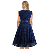 Women Evening Gown Sexy Sleeveless Swing Lace Dress