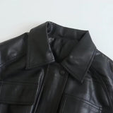 Women Leather Jacket Autumn Locomotive Jacket Mid-Length Retro Oversize Baggy Coat