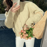 Women Knitted Cardigan Vintage Autumn and Winter round Neck Knitted Cardigan Coat Loose Sweater