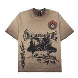 Hip-hop t shirts american high street skull devil washed spray dirty distressed retroloose round neck short-sleeved t-shirt