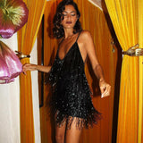 Harlem Night Attire Evening Dress Hip Skirt Suspender Skirt Sexy Sequined Glitter Tassel Dress