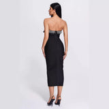 Women Dresses Bandage Dress Black Paillette Strapless Long Type Party Dress (Ont0408)