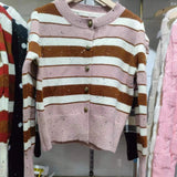 Women Knitwear Spring and Autumn Stripes round Neck Sweater Short Knitted Cardigan