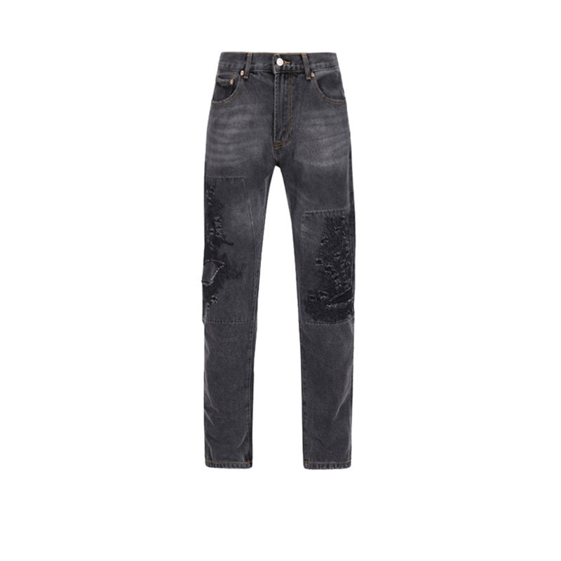 MIJKO Men's Vintage Pants MIJKO Men's Women's Autumn and Winter Urban Street Trendy Trousers Ripped Jeans