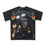 Hip-hop t-shirts: american hip-hop streetwear, r&b, rock, skull, biker, vintage washed, distressed short-sleeve tees